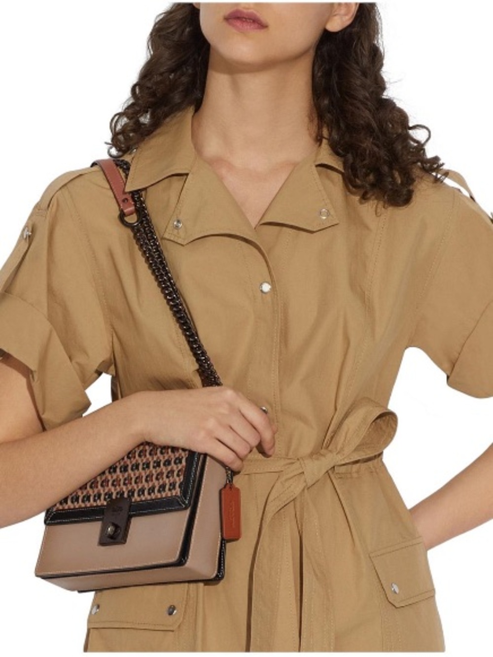 Coach Leather Hutton Shoulder Bag With Pewter, Camel and Taupe Brown Weaving